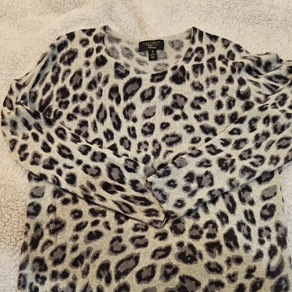 Charter Club Cashmere Animal Print Sweater in Black and Gray